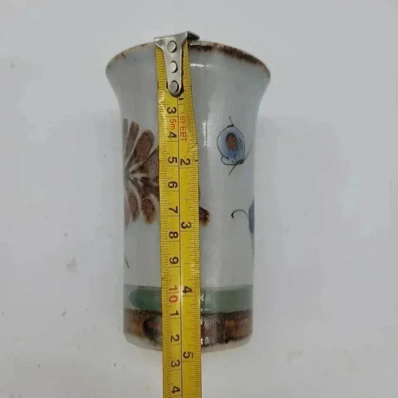 Ken Edwards Tonala Pottery Blue Bird Butterfly Calla Vase Signed - Picture 7 of 8